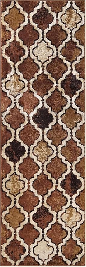 Superior Indoor Area Runner, Jute Backed, Perfect for Hallway, Living/ Dining Room, Bedroom, Office, Kitchen, Entryway, Modern Geometric Trellis Floor Decor, Viking Collection, 2' 7" x 8', Brown