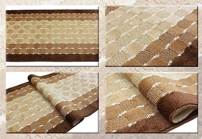 Custom Size Checkered Hallway Runner Rug Slip Resistant Rubber Back, 26 Inch Wide x Your Choice of Length Size, Brown, 26 Inch X 19 Feet, Sold and Priced Per Foot