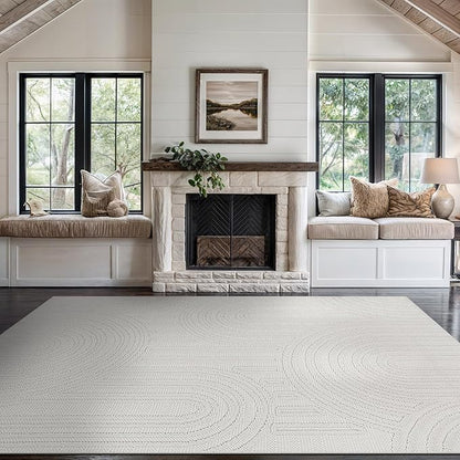 Beverly Rug Micro Loop Area Rug White 5x7 Modern Luxury Soft Circle Geometric Durable Indoor Area Rugs for Living Dining Room Office Stain Resistant Non Shedding Casual Indoor Carpet White 5 x 7