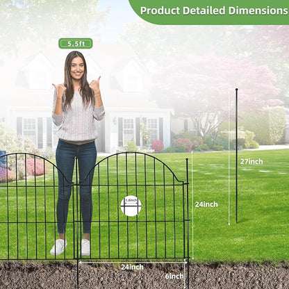 Decorative Metal Garden Fence 10 Panels, 24in (H) x 20ft (L) No Dig Dog Fence Outdoor for Yard, Temporary Rustproof Metal Wire Rabbit Dog Garden Border Fencing for Patio