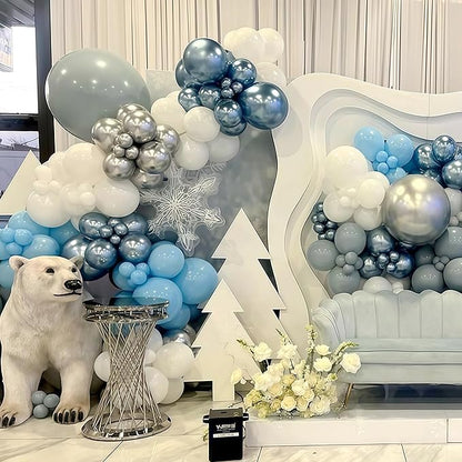 60 Pcs Baby Blue and Silver Balloons, 12 Inch Light Blue Dusty Pale Blue White Latex Balloons with Chrome Metallic Silver Party Balloons for Boys Baby Shower Baptism Winter Birthday Party Decorations