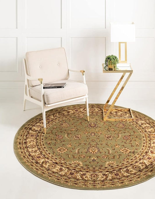 Rugs.com Aditi Collection Rug – 7' 10 Round Green Low Rug Perfect for Kitchens, Dining Rooms
