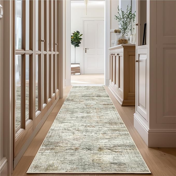Long Bathroom Rugs Runner - Washable Runner Rugs for Hallway 2x10, Ultra-Thin Soft Kitchen Carpet Runner, Anti Slip Backing Runner Rugs for Entrance, Bedroom, Living Room(2'x10', Grey/Rust)