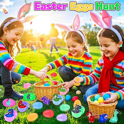 24 Pack Prefilled Easter Eggs with Dinosaur Fidget Toys, Easter Eggs Filled for Egg Hunt, Kids Basket Stuffers, Easter Party Favors