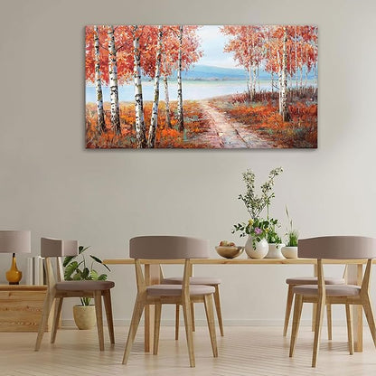 YDYSUNE Birch Tree Wall Art - Orange Large Canvas Wall Decor Forest Landscape Picture for Living Room Red Home Bedroom Decoration Tree Framed Painting Artwork Size 24X48Inch