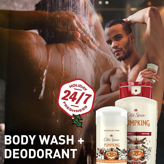 Old Spice Aluminum Free Deodorant for Men, Holidudes Limited Edition, 24/7 Holiday Freshness, Odor Protection, Stocking Stuffer, PumpKing Pumpkin Spice Scent, 3.0 oz