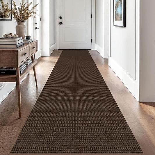 EARTHALL Woven Runner Rug 2.6x10 Ft Washable Runners for Hallways Long Non Slip Rubber Backed Kitchen Runner Braided Indoor Floor Carpet Runners for Entryway, Hallway, Kitchen, Brown