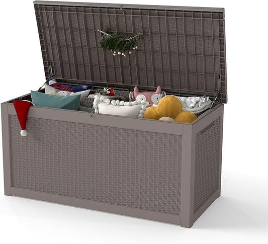270 Gallon Outdoor Storage Box Waterproof, Resin Deck Boxes with Lockable Lid & UV-Resistant for Patio, Pool, Garden Furniture Cushions & Accessories, Coffee