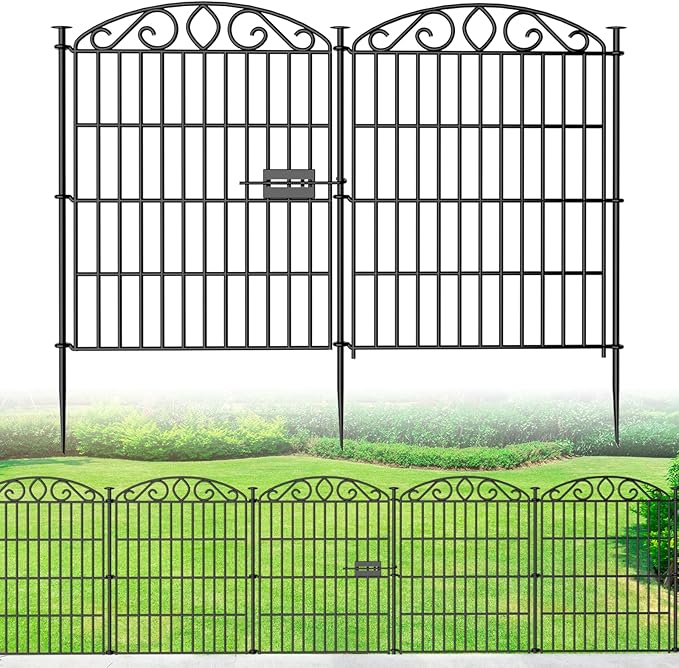 Garden Fence 12 Panel with Gate - 30in H x 23.6ft L, No Dig Rustproof Metal Tall Animal Barrier for Dogs Rabbits, Decorative Outdoor Border for Yard, Patio, and Flower Beds