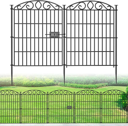 Garden Fence 12 Panel with Gate - 30in H x 23.6ft L, No Dig Rustproof Metal Tall Animal Barrier for Dogs Rabbits, Decorative Outdoor Border for Yard, Patio, and Flower Beds