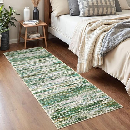 2x5 Modern Abstract Runner Rug for Hallway, Green Grey Multi Super Soft Hallway Decor Kitchen Rugs with Non-Slip, Non-Shedding Washable Rug for Hallways Entryway Bedroom Laundry Indoor