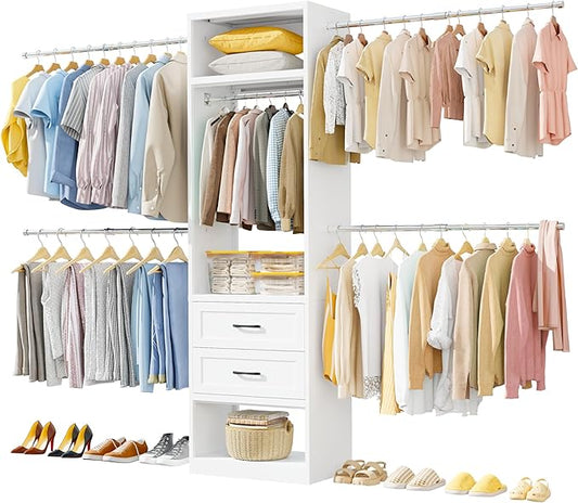 78.7" H Metal Closet System with 2 Drawers, 4.6-7.8 FT Closet Organizer with 5 Hanging Rods, Walk In Closet Organizer System, Built-in Wardrobe Clothes Rack