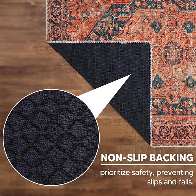 Keen Home Design 2x10 Rug - Machine Washable Runner Rug with Non-Slip Backing, Ideal for Hallway, Entryway, Kitchen, Laundry Room - Vintage, Easy Clean, Durable, Low Pile - (2'6" x 10')