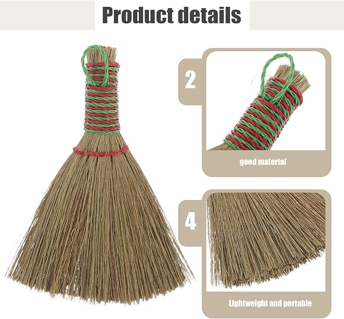 Sosoport Natural Straw Whisk Broom with Handle Handheld Braided Brush for Indoor Cleaning High-Density Bristles for Sweeping Floors Furniture Beds in Living Bedroom Kitchen and Sturdy