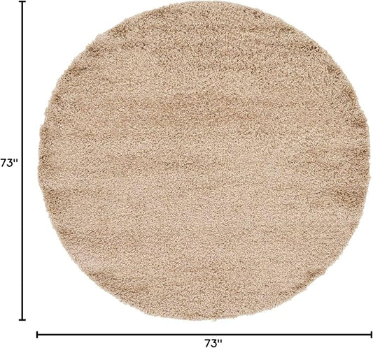 Unique Loom Solid Shag Collection Area Rug (6' 1" Round, Taupe)
