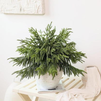 20 Pcs Real Touch Norfolk Pine Branches, Artificial Christmas Green Plants Branch Faux Greenery Stem Fake Pine Picks for Vase DIY Crafts Garland Wreath Xmas Indoor Outdoor Decor(18 Inches)