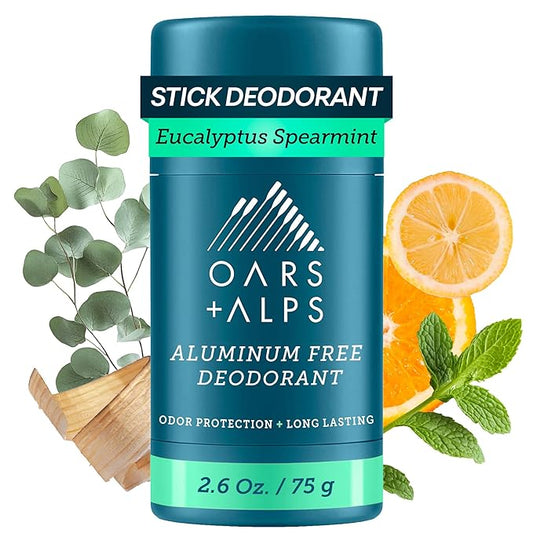 Oars + Alps Aluminum Free Deodorant for Men and Women, Dermatologist Tested and Made with Clean Ingredients, Vegan, Eucalyptus Spearmint, 1 Pack, 2.6 Oz