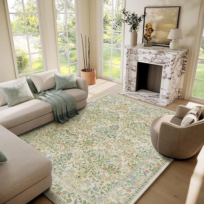 Washable Area Rugs for Living Room: 6x9 Bedroom Rug Stain Resistant Non Slip Low Pile Lightweight Soft Carpets for Dining Room Kitchen Nursery Kids Room Farmhouse Living Room Indoor