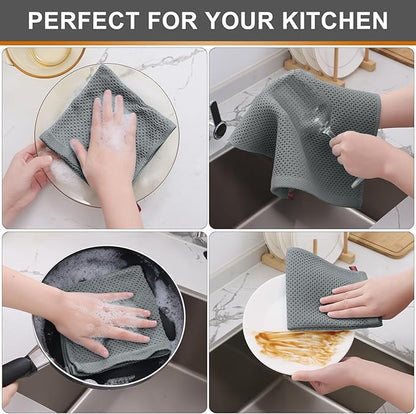 Kitinjoy 100% Cotton Kitchen Dish Cloths (12 X 12 Inches, Grey),6 Pack Waffle Weave Ultra Soft Absorbent Dish Towels for Drying Dishes Quick Drying Kitchen Towels Dish Rags