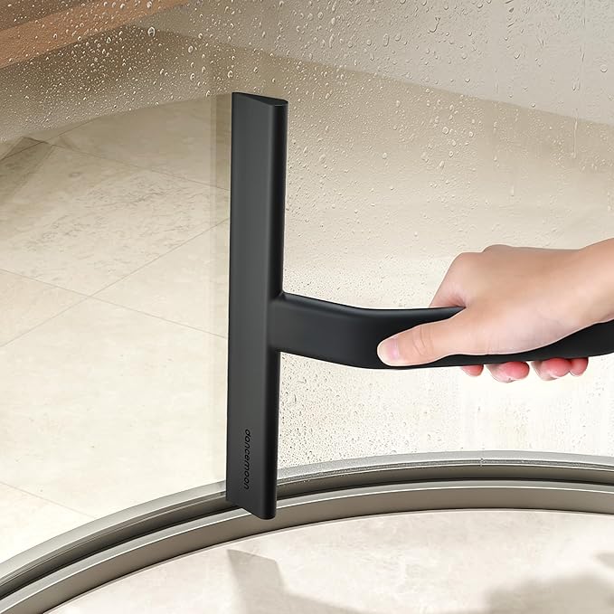 JustHang Shower Squeegee for Glass Doors, All-One-Piece Silicone with Built-in Hook Design for Easy Hanging and Cleaning, 10 Inch Black