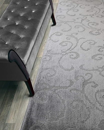 Custom Cut Hallway Runner Rug, Slip Resistant, 31 Inch Wide X Your Choice of Length, Scroll Grey, 31 Inch X 5 feet