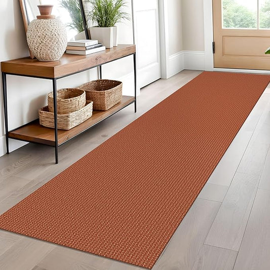 EARTHALL Woven Runner Rug 2x10 Ft Washable Runners for Hallways Long Cotton Non Slip Rubber Backed Kitchen Runner Braided Indoor Floor Carpet for Entryway, Hallway, Kitchen, Rustic Orange/Tan
