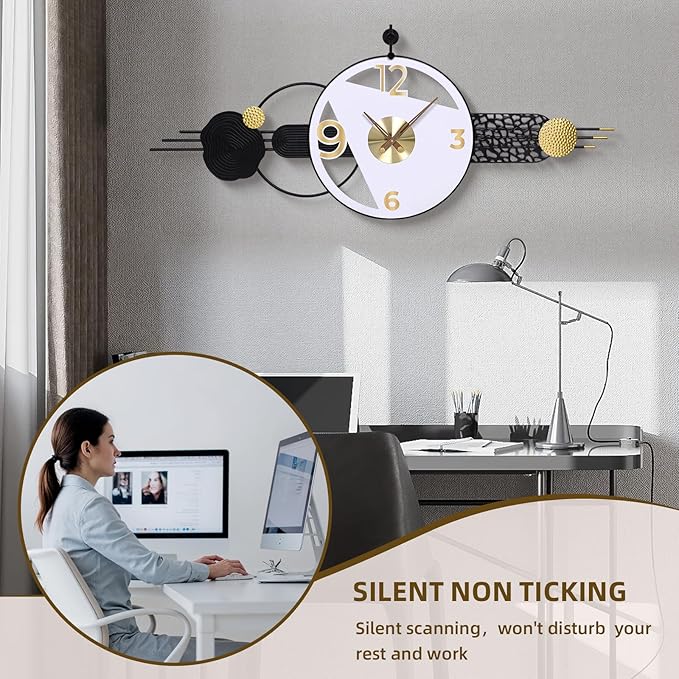 51x21 Inches Large Modern Silent Wall Clock Battery Operated, Non-Ticking Quartz Decorative Analog Clocks for Living Room, Bedroom, Hallway - Abstract Art Home & Office Decor, Easy to Read