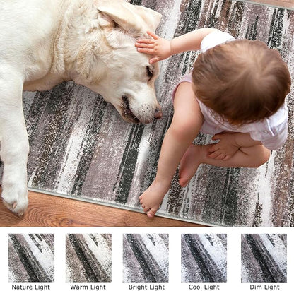 Modern Abstract Hallway Runner Rug, Dark Light Brown White Washable Kitchen Runner Non-Slip Soft 2x8 Runner Rug Thin Print Faux Wool Carpet for Entryway Bedroom Laundry Room Indoor Home Decor
