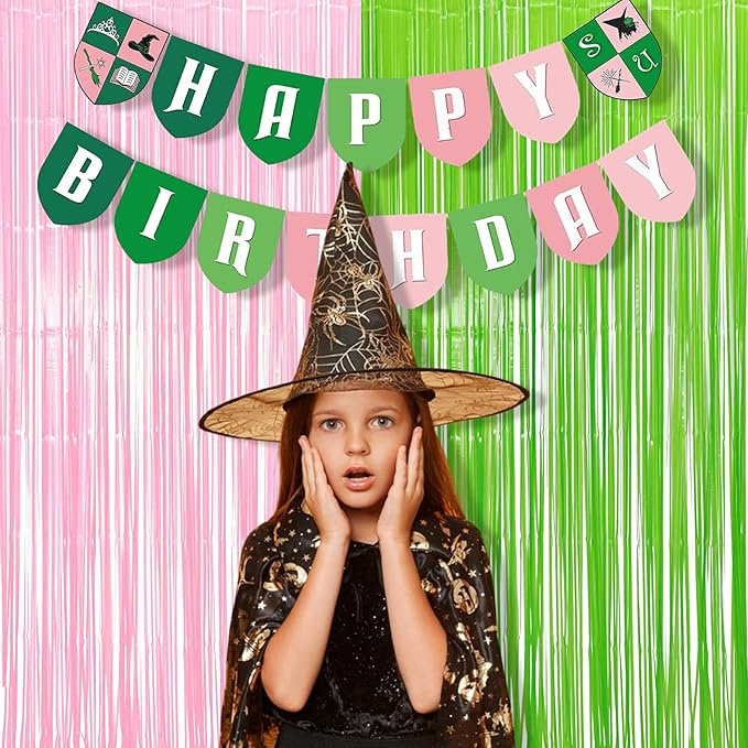 BRAVESHINE Party Streamers Backdrop - 2 Pack 3.2ft X 8.2ft Tinsel Foil Fringe Curtains for Christmas/Fairy/Girl/Birthdays/Wizard/Bridal Shower/Photos Booths/Pink and Green Party Decorations