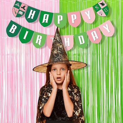 BRAVESHINE Party Streamers Backdrop - 2 Pack 3.2ft X 8.2ft Tinsel Foil Fringe Curtains for Christmas/Fairy/Girl/Birthdays/Wizard/Bridal Shower/Photos Booths/Pink and Green Party Decorations
