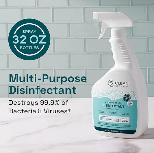 Clean Republic Multi-Purpose Disinfectant, Cleaning Spray, 32 Fluid Ounce Bottle, 4-Pack