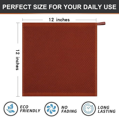 Kitinjoy 100% Cotton Kitchen Dish Cloths, 12 Pack Waffle Weave Ultra Soft Absorbent Dish Towels for Drying Dishes Quick Drying Kitchen Towels Dish Rags, 12 X 12Inch, Rust