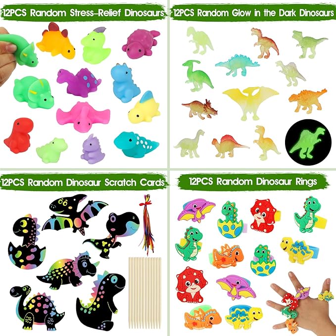 352PCS Dinosaur Party Favors, Dinosaur Birthday Party Decorations Supplies - Stickers Keychains Goodie Bags for Kids Birthday Return Gifts, Dino Slingshot Finger Fidget Toys Bulk