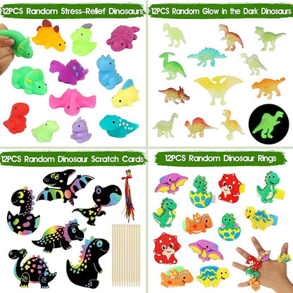 352PCS Dinosaur Party Favors, Dinosaur Birthday Party Decorations Supplies - Stickers Keychains Goodie Bags for Kids Birthday Return Gifts, Dino Slingshot Finger Fidget Toys Bulk