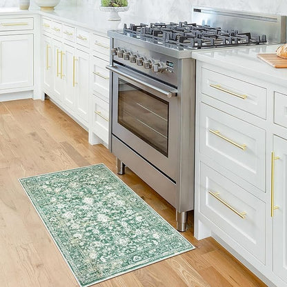 KILOCOCO Moroccan Small Area Rug 2x3 Entryway Rugs Printed Vintage Floral Washable Rug Non-Slip Kitchen Rug Indoor Door Mat, Accent Throw Small Rugs for Laundry Room Bedroom Entrance, Green