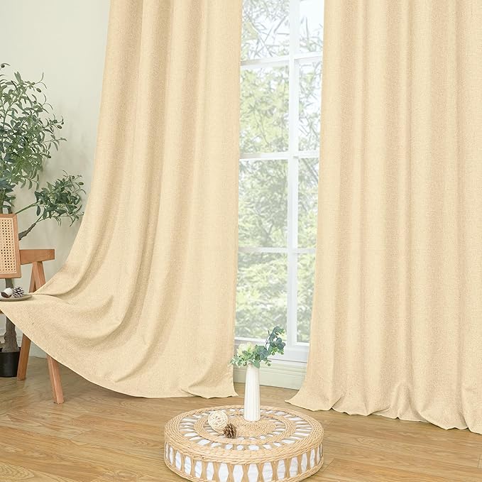 LAMIT Sand Linen Curtains for Living Room 84 Inch Length 2 Panels, No See Through Thick Window Drapes Light Filtering Privacy Linen Textured Panels with Grommet for Bedroom, 52 x 84 Inch