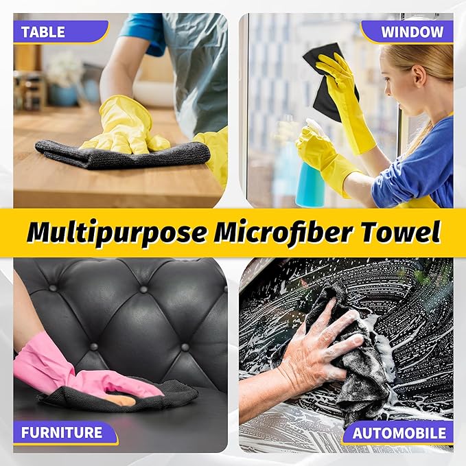 HOMERHYME Microfiber Cleaning Cloth, 150 Pack Black Cleaning Rags Microfiber Towel Bulk Absorbent Lint-Free Wash Cloths, All-Purpose Towels for Cars, Shop, Automotive, Garage, Home & Kitchen