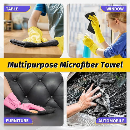 HOMERHYME Microfiber Cleaning Cloth, 150 Pack Black Cleaning Rags Microfiber Towel Bulk Absorbent Lint-Free Wash Cloths, All-Purpose Towels for Cars, Shop, Automotive, Garage, Home & Kitchen