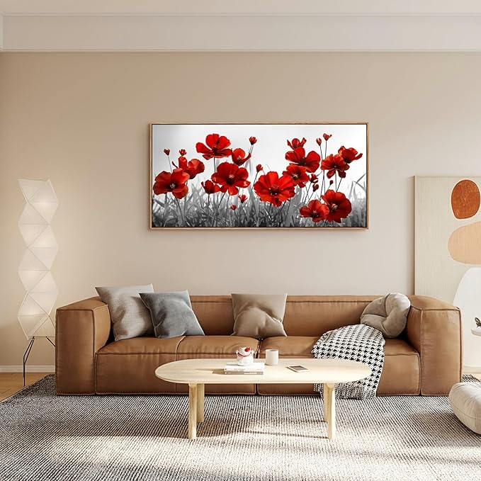 YYYYHPP WKYP2375 Canvas Wall art Black and White Plant Red Flower Canvas Print Wall Art Painting for Living Room Bedroom Kitchen Home and Office Wall Decor