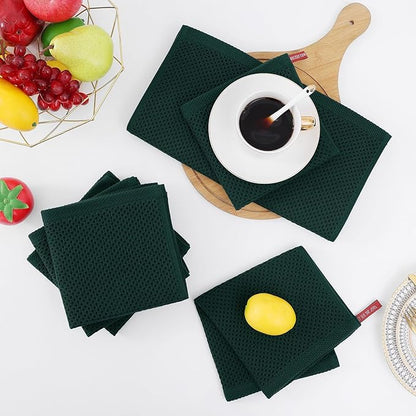 Homaxy 100% Cotton Waffle Weave Kitchen Dish Cloths, Ultra Soft Absorbent Quick Drying Dish Towels, 12 x 12 Inches, 8-Pack, Blackish Green