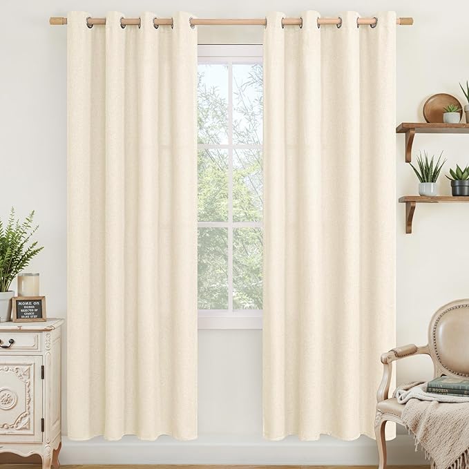 LAMIT Linen Blend Light Beige Curtains 78 Inch Length for Living Room, Grommet Light Filtering Panels Neutral Country Rustic Farmhouse Boho Drapes for Bedroom, 2 Panels Set, 52 x 78 inch