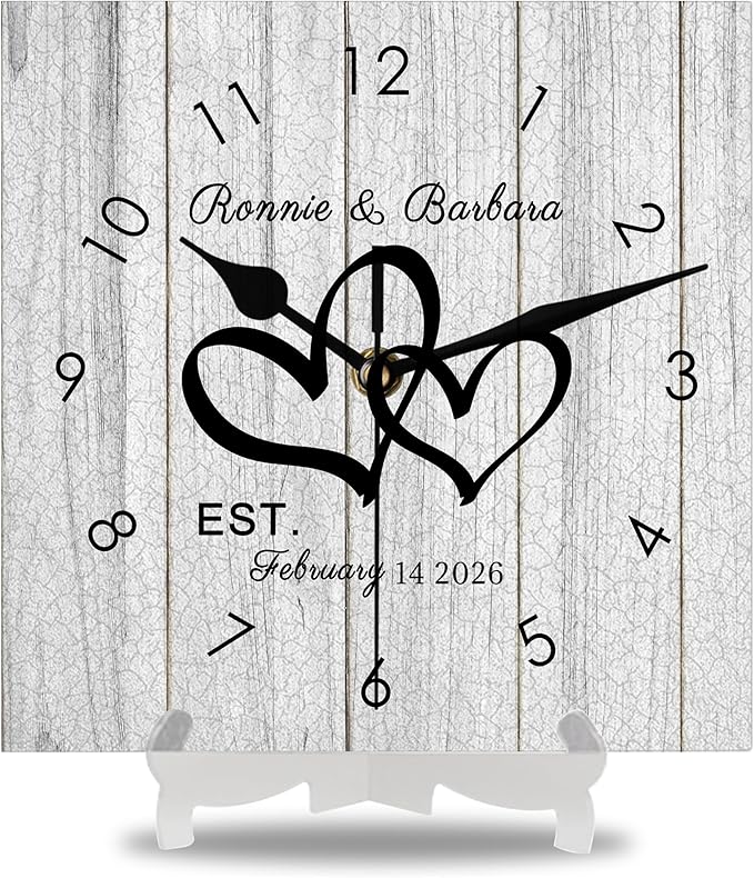 Personalized Couples Square Wall Clock with Name Date, Custom Farmhouse Wall Clock for Living Room Kitchen Bathroom, Home Decor Gifts for Christmas Birthday Valentine's Anniversary Wedding