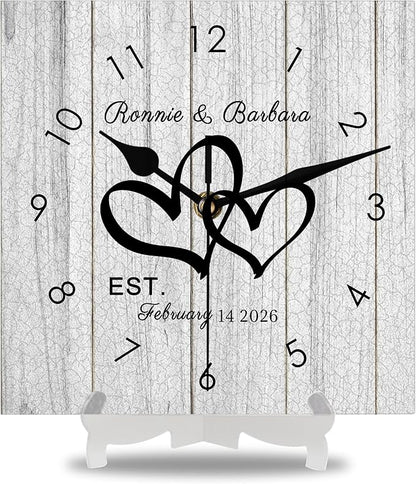 Personalized Couples Square Wall Clock with Name Date, Custom Farmhouse Wall Clock for Living Room Kitchen Bathroom, Home Decor Gifts for Christmas Birthday Valentine's Anniversary Wedding