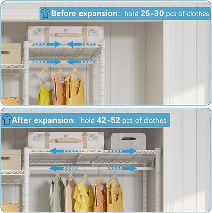 VIPEK X3 Expandable Heavy Duty Clothes Rack Adjustable from 5'2" to 8' with Flexible Shelves and Hanger Rods, Large Freestanding Clothing Racks for Hanging Clothes, Max Load 1210LBS, White