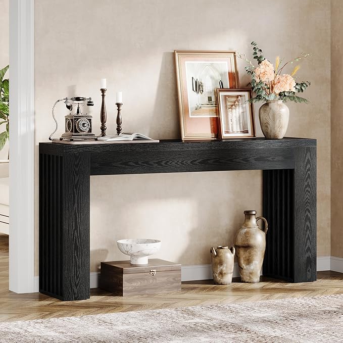 Tribesigns 59-Inch Long Wooden Console Sofa Table Behind The Couch with Vertical Slat Legs for Entrance, Hallway, Entryway, Living Room (Black)