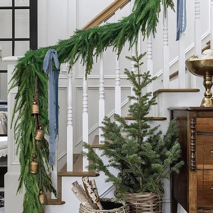 Christmas Decorations - 2PCS Christmas Garlands- 6 Ft Artificial Norfolk Pine Garland - Greenery Home Decor Perfect for Mantle, Fireplace, Stairs Railing, Table, Porch, Door, Indoor & Outdoor Use