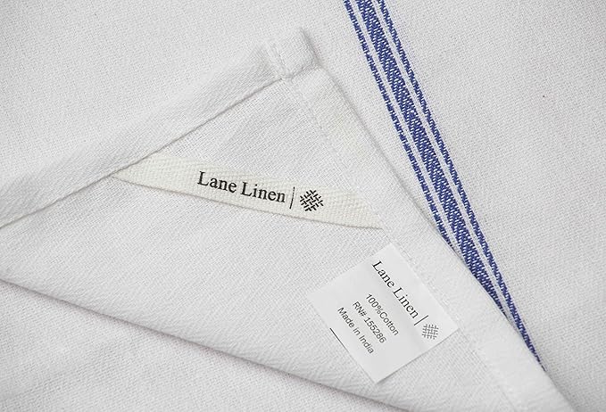 LANE LINEN Kitchen Towels, 6 Pack 14"x25" Dish Drying Towels, 100% Cotton Tea Towel with Hanging Loop, Reusable Napkin, Durable After Multiple Washes, Soft & Absorbent - Blue Stripe