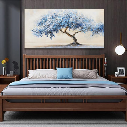 Suconvng Large Wall Art For Living Room Blue Abstract Art Tree Of Life Modern Artwork Canvas Art Wall Decor Painting Tree Pictures Ready To Hang For Bedroom Office Home Wall Decor 29"X 58"