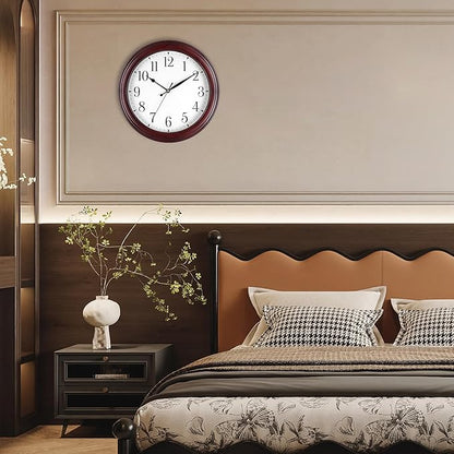 Wall Clock Wood 14 Inch Round Wooden Wall Clocks Battery Operated Non Ticking Analog Rustic Farmhouse Clock for Christmas Kitchen Living Room Bedroom