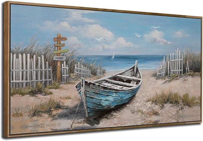 Ardemy Boat Canvas Wall Art Extra Large Framed Coastal Beach Bedroom Pictures Wall Decor Living Room Seascape Paintings Wall Decor Textured Artwork for Kitchen Dining Room Home Office, 58"x29"